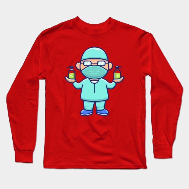 Cute Disinfectant Man Cartoon Long Sleeve T-Shirt by Catalyst Labs